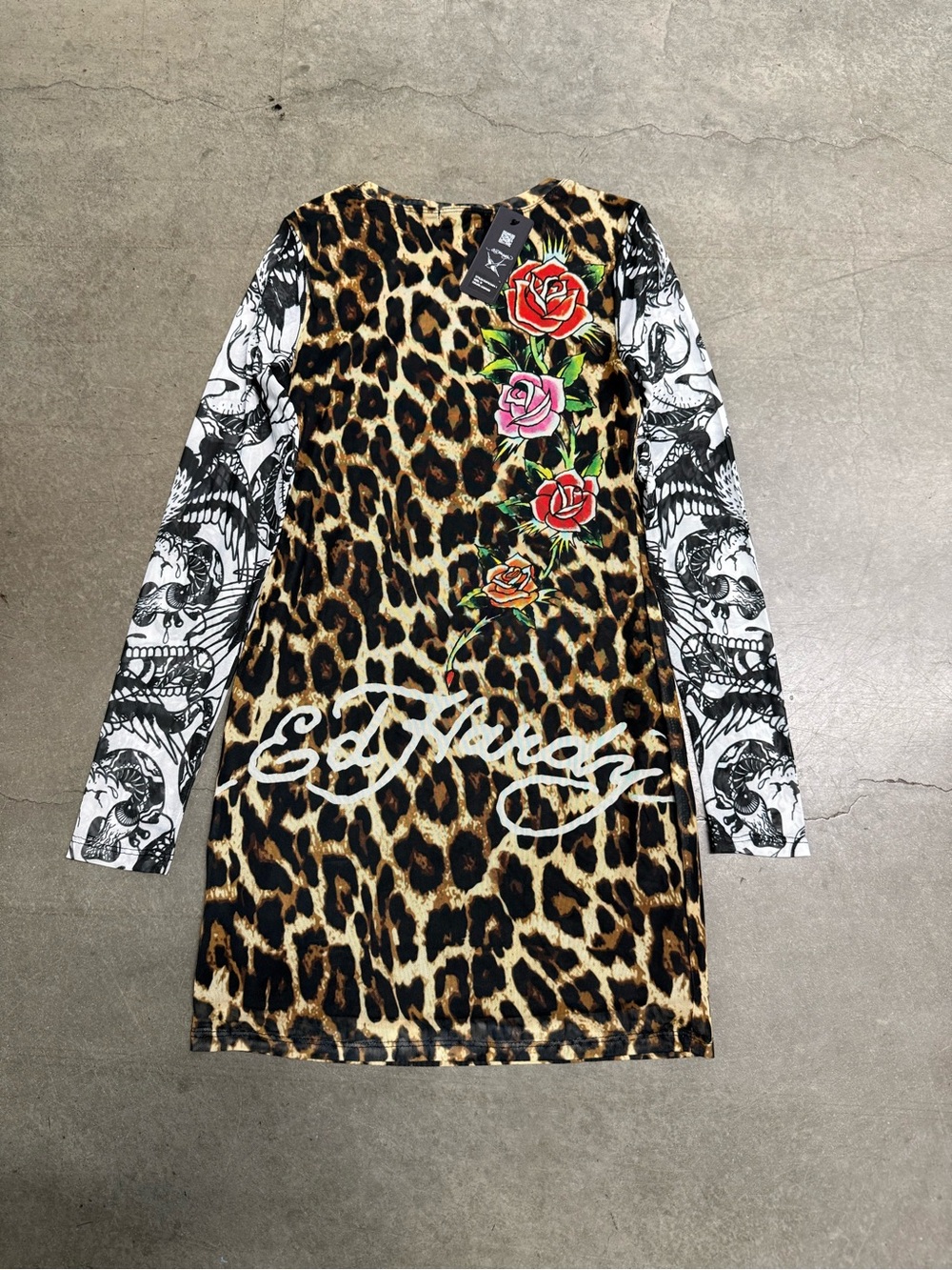 Ed Hardy x Dolls Kill Virgin Mary Leopard Mesh Tee Mini Dress Women’s Medium NEW - Picture 2 of 10